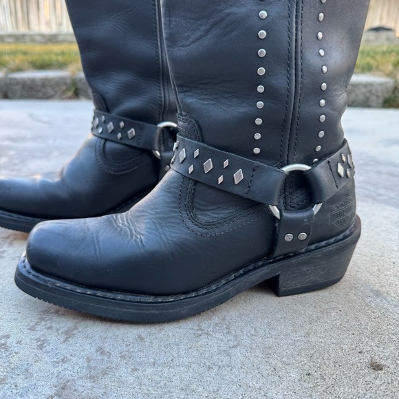 Harley-Davidson O Ring Silver Studded Leather Riding Boots Women's 7.5 Moto - Picture 7 of 16
